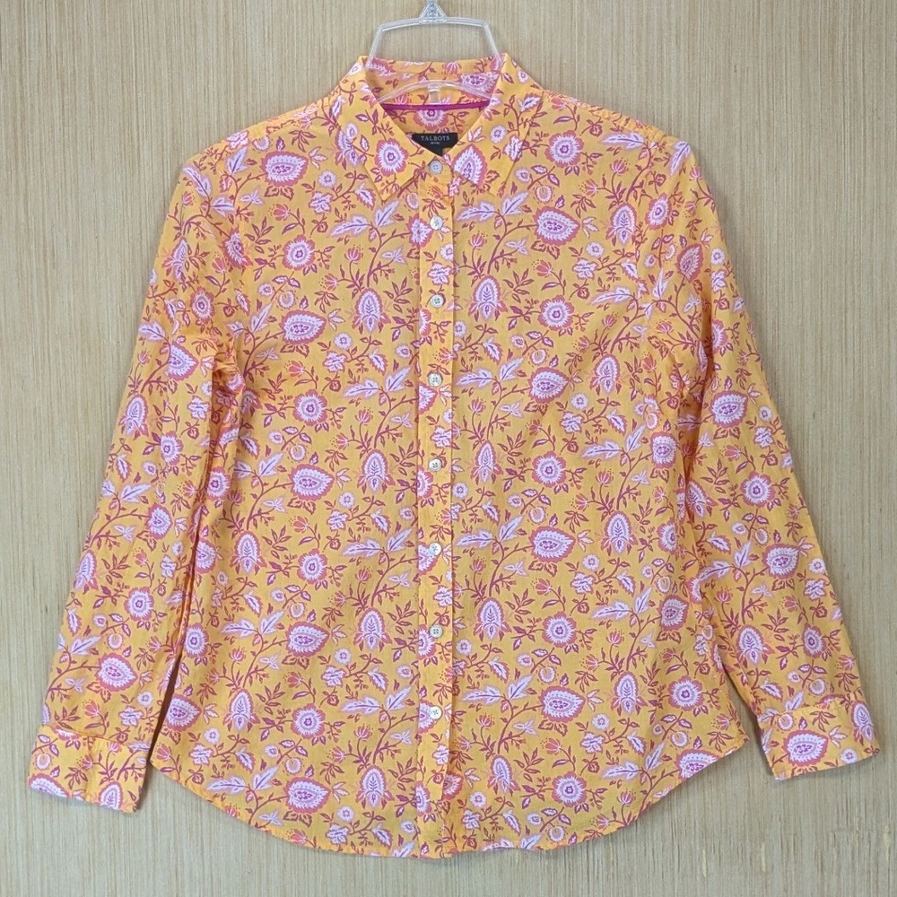 Talbots Preppy Retro Colorful Floral Cotton Button Down Shirt Small Petite